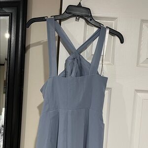 Azazie One-Shoulder Cross-Back Dress in Dusty Blue
